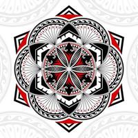 formas geométricas, círculos, estrella de seis puntas y hexágonos, en estilos mixtos de arte tailandés, arte polinesio, arte mandala, negro y rojo. vector