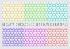Geometric Hexagon 3D Set. Pastel Color Seamless Patterns. vector