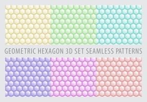 Geometric Hexagon 3D Set. Pastel Color Seamless Patterns. vector