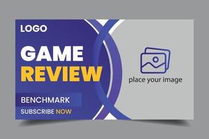 Video game review video thumbnail and web banner template vector