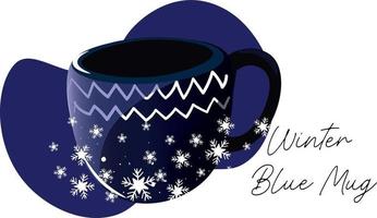 taza azul con asa de invierno vector