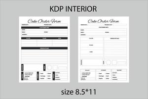 Cake Order Forms Logbook KDP Interior. Cake business order tracker and customer information checker template vector