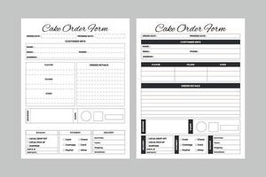 Cake Order Forms Logbook KDP Interior. Cake business order tracker and customer information checker template vector