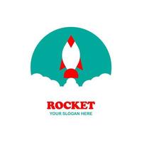 cohete volador en un logotipo de icono de fondo azul vector