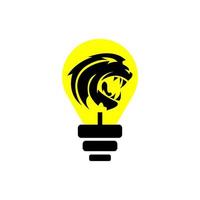 lion's head in a yellow light bulb icon logo vector