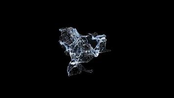 Water Splash with droplets on black background. 3d illustration. video