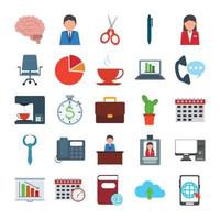 office supply stationery work business flat style icons set vector