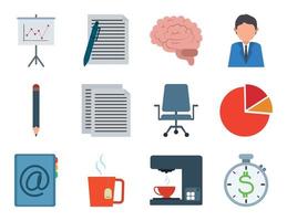 office supply stationery work business flat style icons set vector