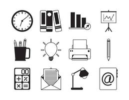 office supply stationery work business linear style icons set vector