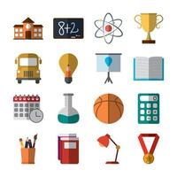 school education knowledge elements flat icons set with shadow vector