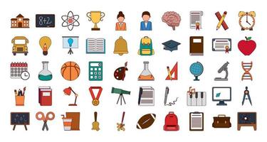 school education knowledge elements flat icons set with shadow vector