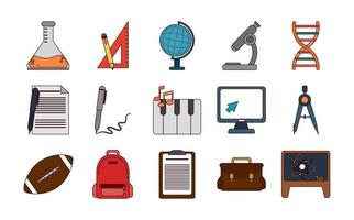 school education knowledge elements flat icons set with shadow vector