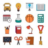 school education knowledge elements flat icons set with shadow vector