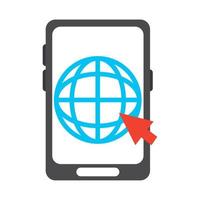 teléfono inteligente mundo haga clic en el icono de estilo plano de trabajo vector