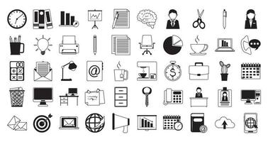 office supply stationery work business linear style icons set vector