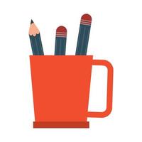 pencils holder office supply stationery work flat style icon vector