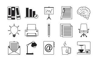 office supply stationery work business linear style icons set vector