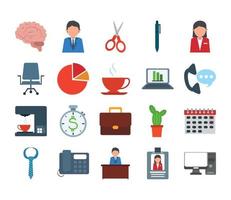 office supply stationery work business flat style icons set vector