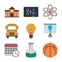 school education knowledge elements flat icons set with shadow vector