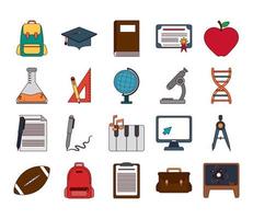 school education knowledge elements flat icons set with shadow vector