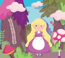 cute blonde girl greenery mushroom nature children character vector