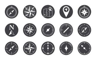 compass rose navigation cartography travel explore equipment icons set silhouette design icon vector