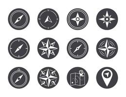 compass rose navigation cartography travel explore equipment icons set silhouette design icon vector