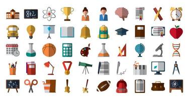 school education knowledge elements flat icons set with shadow vector