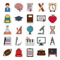 school education knowledge elements flat icons set with shadow vector