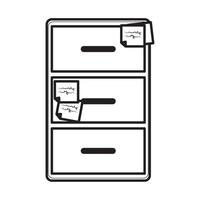 gabinete con notas material de oficina papelería trabajo estilo lineal icono vector