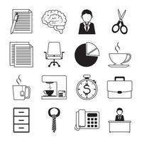 office supply stationery work business linear style icons set vector