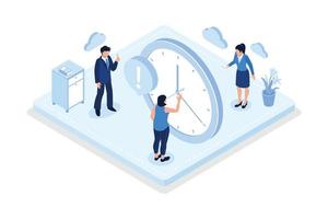 Characters planning schedule, managing to do tasks and time. Time management and schedule organization concept, isometric vector modern illustration