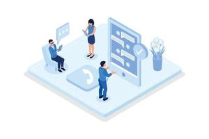 People asking a questions and receiving answers from  call center operator, Customer support, isometric vector modern illustration