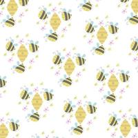 Seamless pattern with cute bees and honey perfect for wrapping paper vector