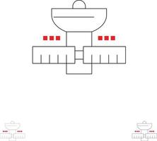 gps espacio satélite satélite espacio en negrita y delgada línea negra conjunto de iconos vector