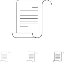 conjunto de iconos de línea negra en negrita y delgada de texto de archivo americano usa vector