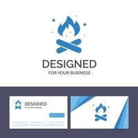 Creative Business Card and Logo template Camp Camping Fire Hot Nature Vector Illustration