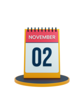 november realistisches tischkalendersymbol 3d-illustration datum november 02 png