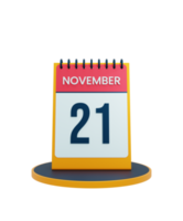 novembre realistico scrivania calendario icona 3d illustrazione Data novembre 21 png