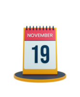 novembre realistico scrivania calendario icona 3d illustrazione Data novembre 19 png