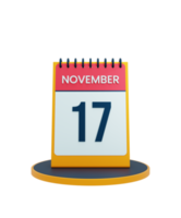 novembre realistico scrivania calendario icona 3d illustrazione Data novembre 17 png