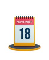 novembre realistico scrivania calendario icona 3d illustrazione Data novembre 18 png