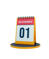 novembre realistico scrivania calendario icona 3d illustrazione Data novembre 01 png