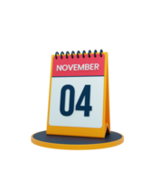 november realistisches tischkalendersymbol 3d-illustration datum november 04 png