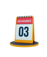 novembre realistico scrivania calendario icona 3d illustrazione Data novembre 03 png