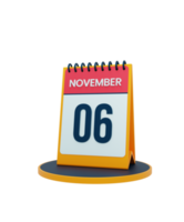 november realistisk skrivbord kalender ikon 3d illustration datum november 06 png