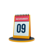novembre calendrier de bureau réaliste icône 3d illustration date 09 novembre png