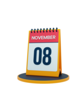 november realistisch bureau kalender icoon 3d illustratie datum november 08 png