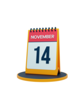 novembre realistico scrivania calendario icona 3d illustrazione Data novembre 14 png