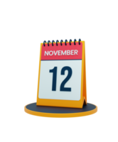 ícone de calendário de mesa realista de novembro ilustração 3d data 12 de novembro png